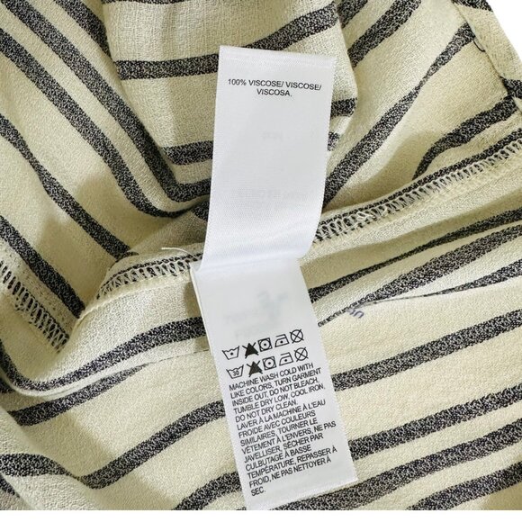 Lucky Brand Women's Size M Striped Roll Tab Sleeves Ivory Black Popover Blouse - Picture 8 of 8